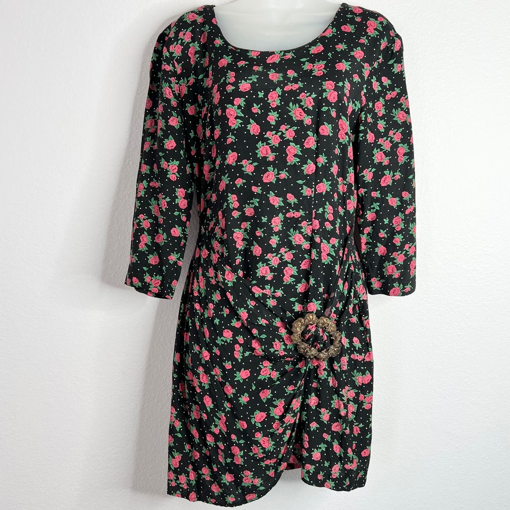 Vintage L.A. Spice 90's Grunge Black Floral Mini Dress Womens Size 7